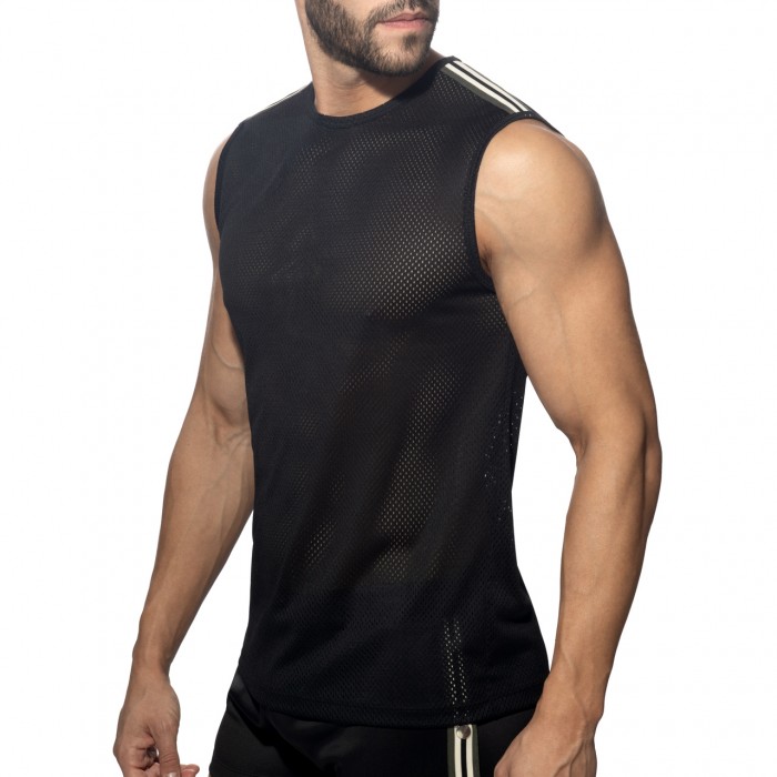 Black ADDICTED Nexus Mesh sleeveless top on a model